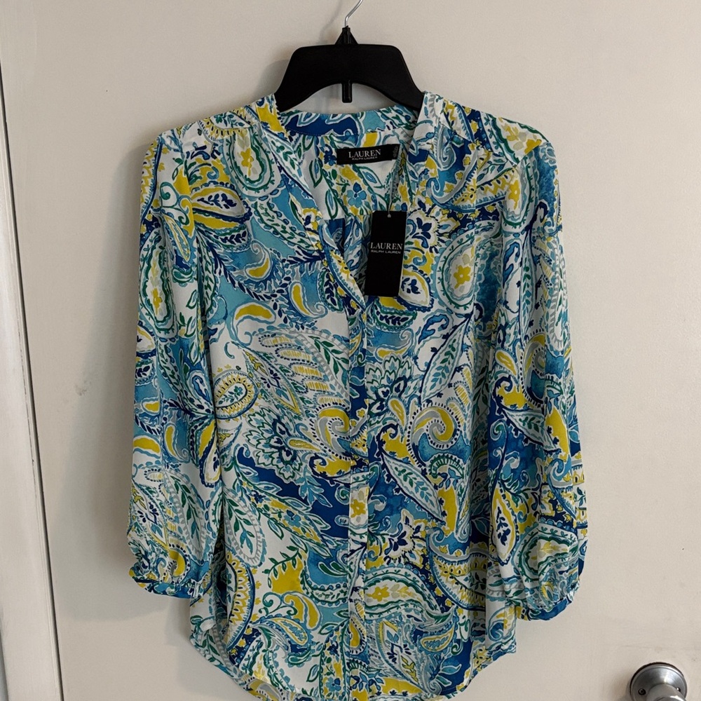 Ralph Lauren Blue and Yellow Paisley Blouse